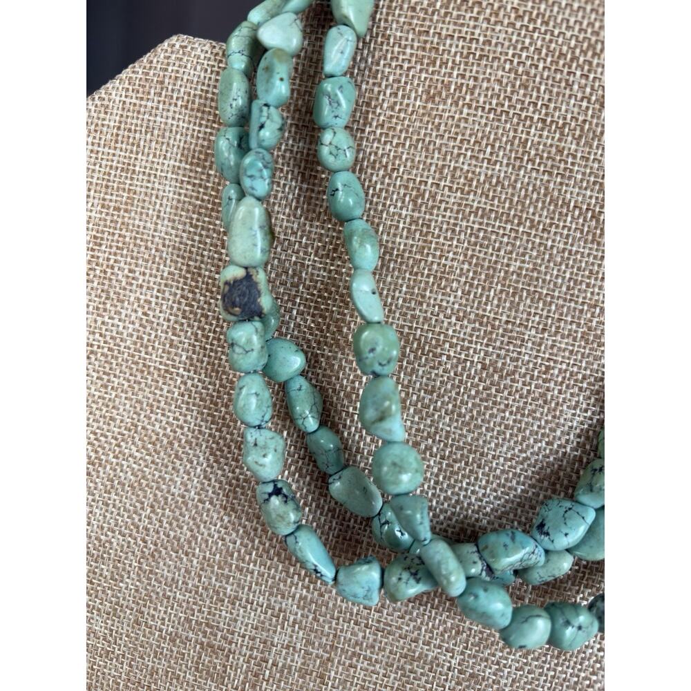 Vintage Native American Sterling Silver Polished Turquoise Multi Strand Necklace - Picture 3 of 15